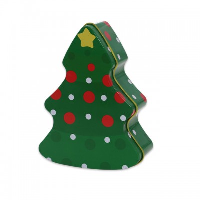 New Design Tree Shape Metal Christmas Tin Box Green